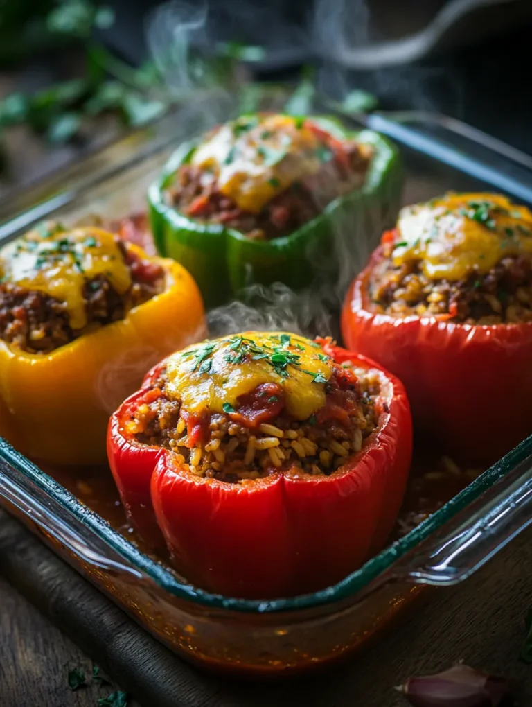 Gefüllte Paprika mit Hackfleisch mit Reis Serviervorschlag