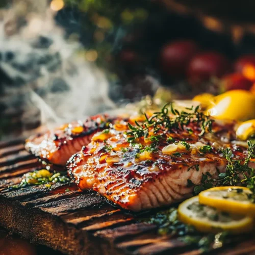 Lachs auf Zedernholz mit Marinade