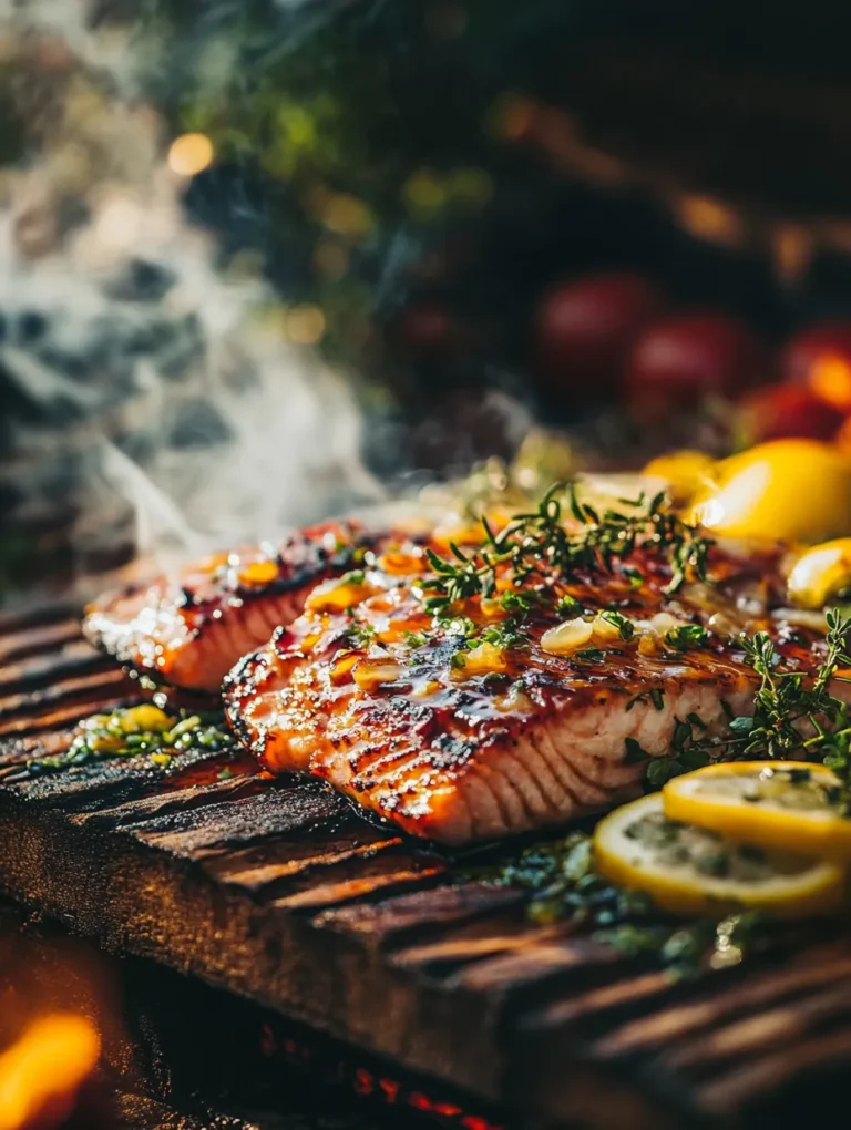 Lachs auf Zedernholz mit Marinade