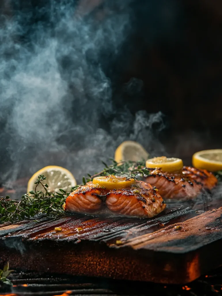 Lachsfilet auf Zedernholz mit Marinade