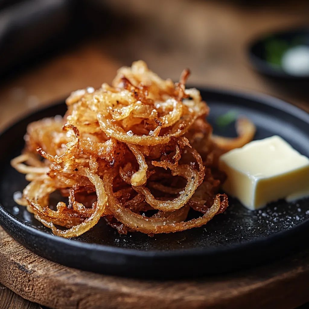 Röstzwiebeln aus der Heißluftfritteuse Serviervorschlag